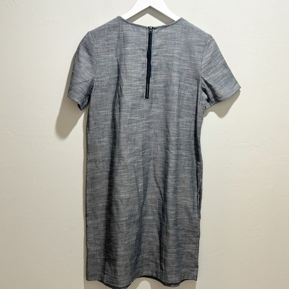 LILLA P Women’s Gray Seamed Shift Dress Linen Blend Pockets Short Sleeve Size S - Picture 3 of 7